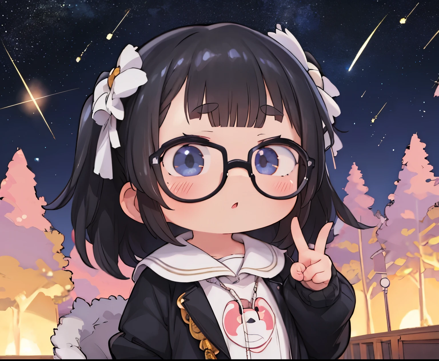 Anime girl with glasses and a bow pointing at the camera - SeaArt AI