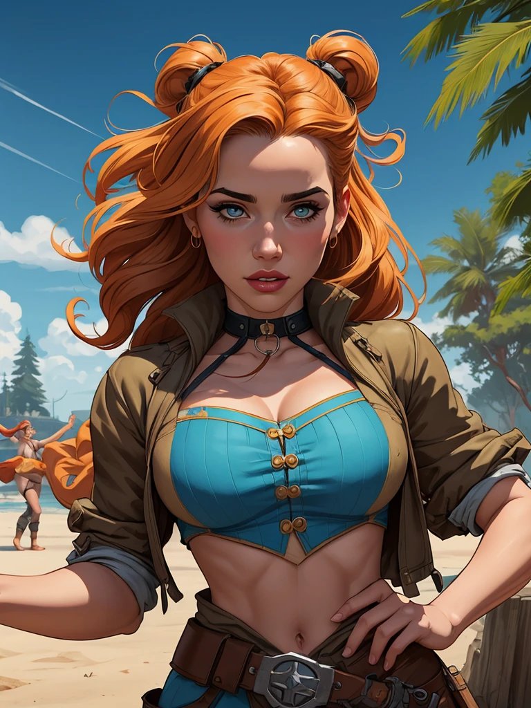 Woman character jeday style warrior armed with a 38 revolver western style atompunk Fallout 4 Jennifer Connelly le with marks of war Cartoon image of a woman .Ilustra??o estilo desenho animado, estilo de arte dos desenhos animados, estilo de arte dos desenhos animados, digital illustration style, estilo atompunk design de personagens altamente detalhado, arte digital detalhada coragem, Forest fan art, Design de personagens de retrato, beautiful digital illustration, retrato de alta qualidade, Arte em quadrinhos, mulher jovem cabelo com transas lindas . Queen Anna of ArendelleBeautiful lined eyes Medium large bust and wonderful sexy clothes. image expression of sexual desire from waist to head illustration Queen Anne of Arendelle atompunk style Fallout 4 The perspective is from below, enfatizando a majestade e o poder da Gigante." armed with a 38 revolver western style with a 38 revolver in her hands jeday style warrior in summer clothes on the beach