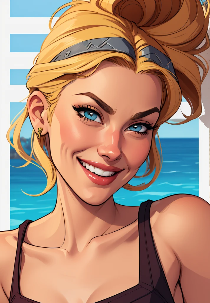 Xena princess GTA warrior sensual portrait mode sesys style Cartoon style digital illustration together boyfriends Cartoon style character portrait mode Character cartoon style facial expression happy beautiful smile and six medium small portrait mode waist up GTA