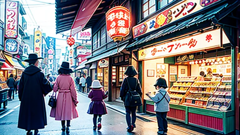 Showa candy shop、Japan candy shop、Sweets and snacks in the store、There are lots of things to play with and play equipment、kite、top、Menco、Marble。Playing、Surprise Ball、pistol、firework、balloon、Beigoma、Model、ミニカなどが並んでいるShowa candy shop、Children and an old woman shopping at a candy store、Children and an old woman shopping at a candy store、Children and an old woman shopping at a candy store、1960Around the age of、1970Around the age of、