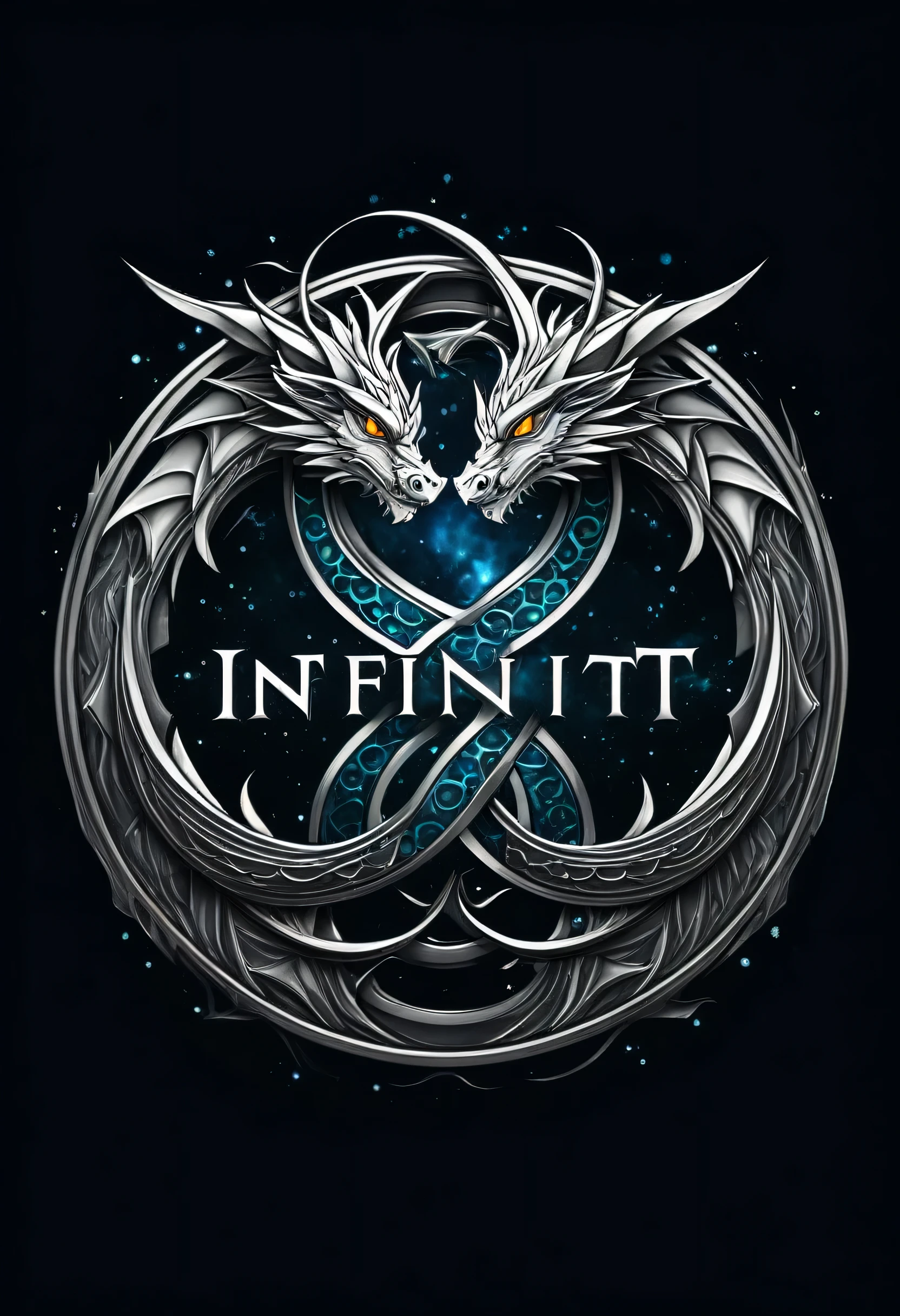 A logo based on the word Infinit Stark where the letters are elemental dragons