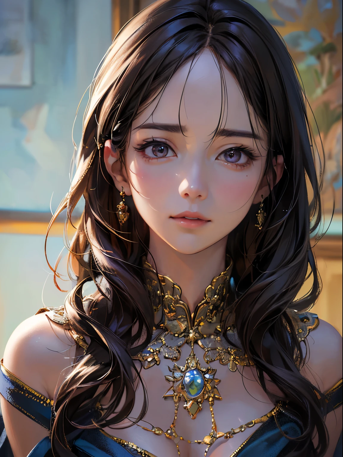((highest quality)),(超A high resolution),(Very detailed),(Detailed Description),((The best CG)),(masterpiece),super precision art、(highest quality、8k、32k、masterpiece)、(Realistic)、(Realistic:1.2)、(High resolution)、Very detailed、Very beautiful face and eyes、1 female、((Narrow eyes、Droopy eyes:1.4、Fine grain))、Tight waist、Delicate body、(highest quality、Attention to detail、Rich skin detail)、(highest quality、8k、Oil paint:1.2)、Very detailed、(Realistic、Realistic:1.37)、Bright colors