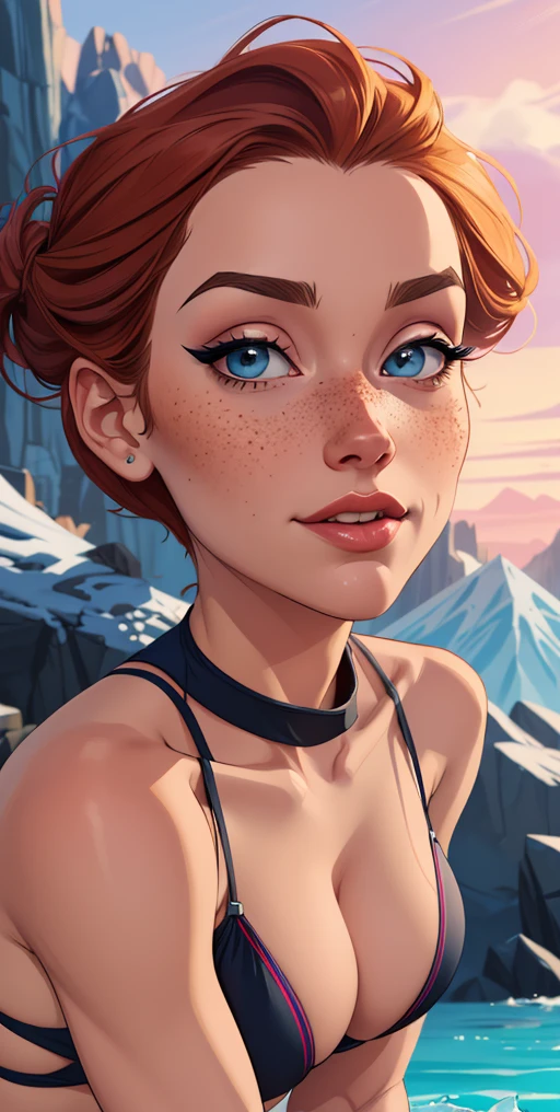 Beautiful portrait mode pose Cartoon character in dynamic pose two women together with freckles on their faces Disney princess Queen Anna of Arendelle with 1,60cm on the left and together with a symmetrical body and beautiful breasts, corpo bem definido, delicado e sensual, estilo de desenho animado, digital illustration Portrait mode a close up of two women Cartoon style digital illustration in bikinis in front of a mountain, artegerm e lois van baarle, artegerm e atey ghailan, modelo uniforme | artegerm, artegerm e Genzoman, artegerm comic, como visto em artegerm, artegerm e wlop, artegerm and rossdraws style digital illustration cartoon style