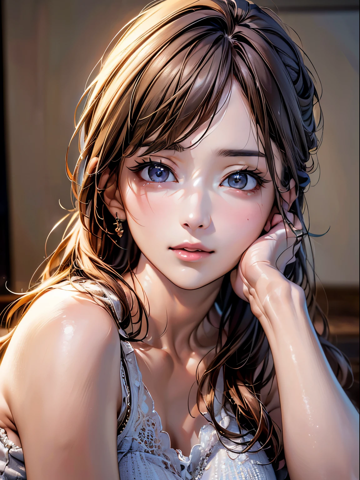 ((highest quality)),(超A high resolution),(Very detailed),(Detailed Description),((The best CG)),(masterpiece),super precision art、(highest quality、8k、32k、masterpiece)、(Realistic)、(Realistic:1.2)、(High resolution)、Very detailed、Very beautiful face and eyes、1 female、((Narrow eyes、Droopy eyes:1.4、Fine grain))、Tight waist、Delicate body、(highest quality、Attention to detail、Rich skin detail)、(highest quality、8k、Oil paint:1.2)、Very detailed、(Realistic、Realistic:1.37)、Bright colors