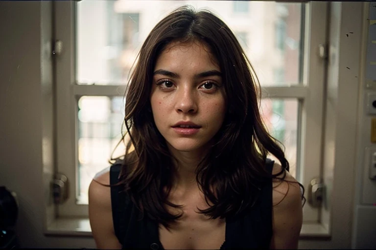 (de cerca, Editorial photograph of an 18-year-old purple-haired woman., grandes ojos verdes, labios llenos), (cara muy detallada:1.4) (sonrisa:0.7) (fondo dentro oscuro, Malhumorado, estudio privado:1.3) Punto de vista, por lee jeffries, Nikon D850, film stock photography ,8k Kodak Portra 400 ,f1 camera.6 lentes ,Colores ricos ,Hyper realistic ,textura realista, dramatic lighting , cinestill 800,