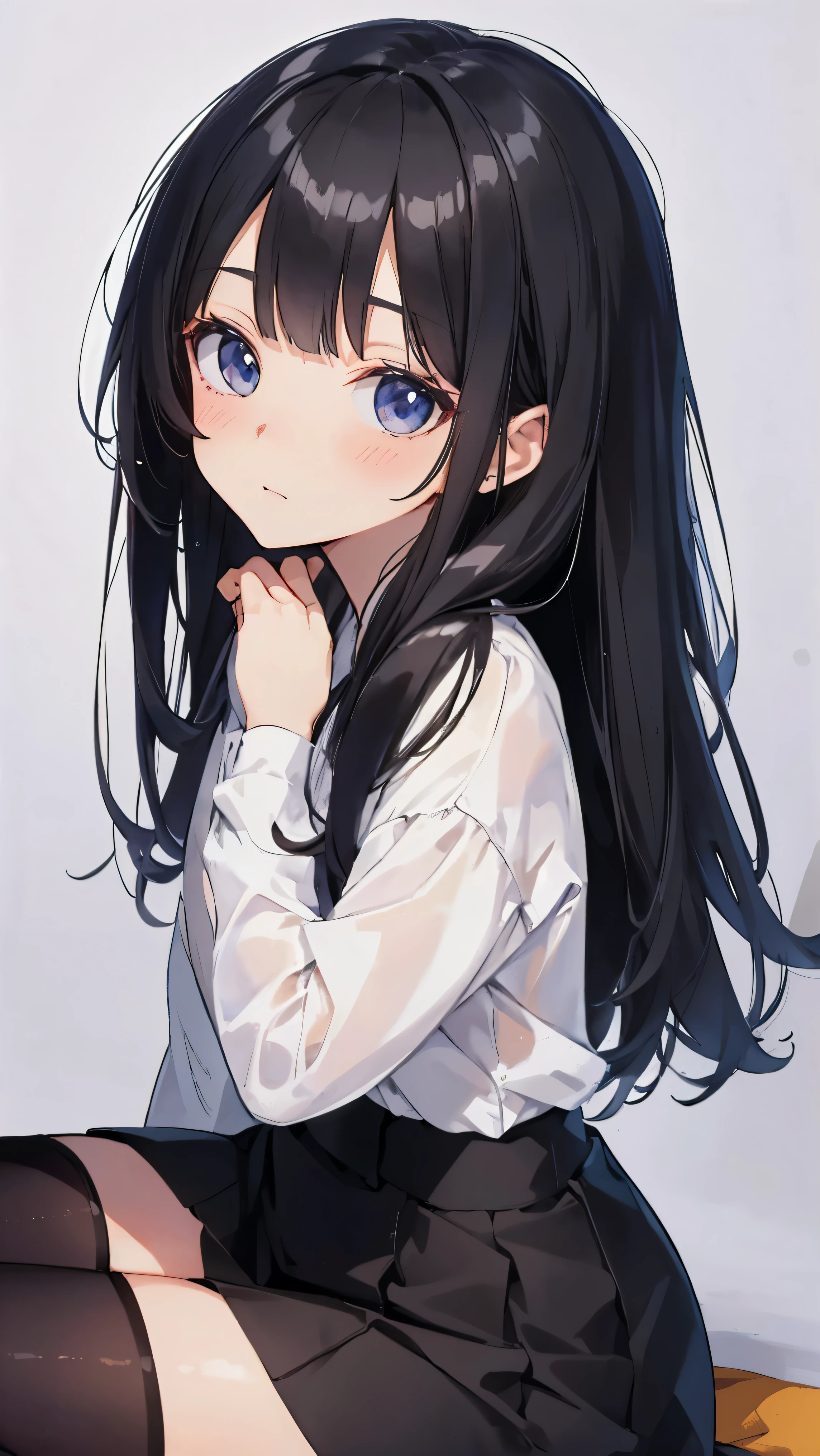 Masterpiece、Highest quality、highest quality、Black Hair、(((Lori)))、((((Petite))))、Shiny hair quality、Small face、Sitting、Super detailed, beautiful, wide eyes、Ultra-detailed, clear and beautiful faces、(cute illustration:1.2), High-resolution, ultra-detailed, best quality, embarrassed
