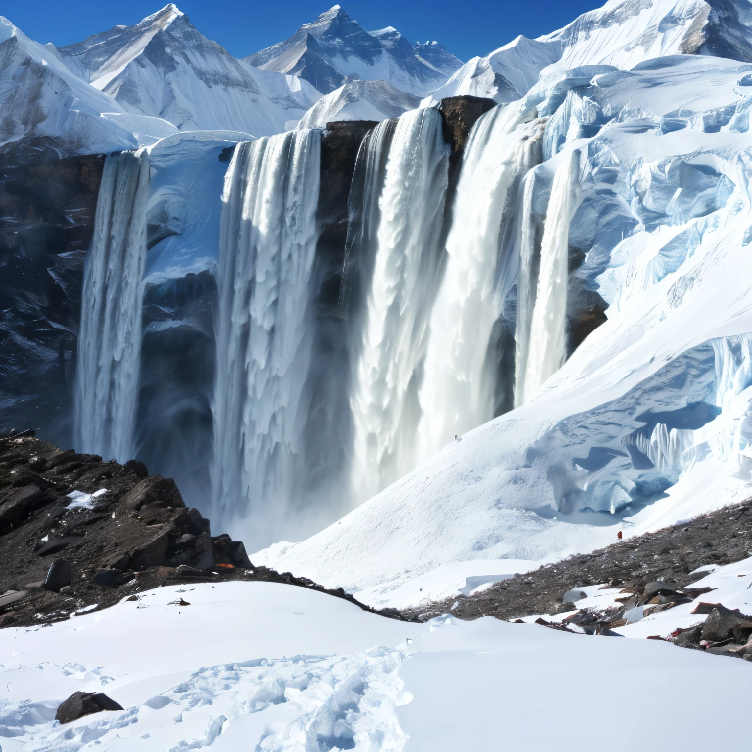Everest tributaries、A huge waterfall completely frozen、