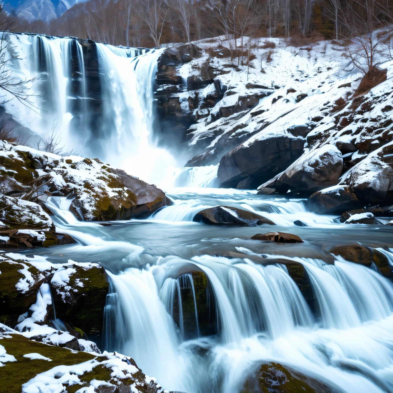 Everest tributaries、A huge waterfall completely frozen、