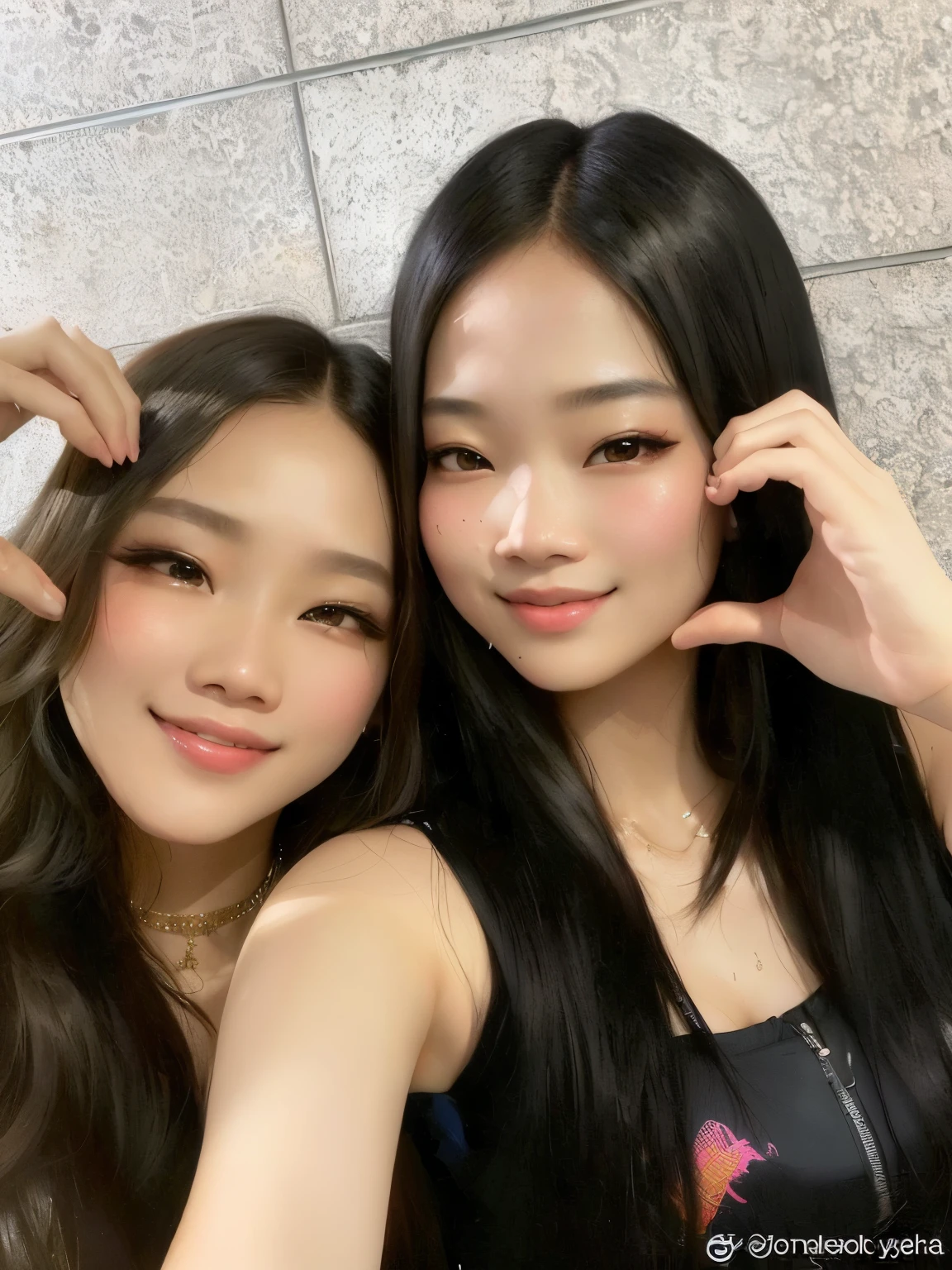 two Asian women posing for a photo while holding cellphones, BLACKPINK jennie, jossi of BLACKPINK, BLACKPINK, tzuyu from duas vezes, jisoo of BLACKPINK, com hera, roseanne park of BLACKPINK, Com preto, jisoo from BLACKPINK, korean idol, Jaeyeon Nam, duas vezes, Uau, 8k)), 🚿🗝📝, #oc, # oc