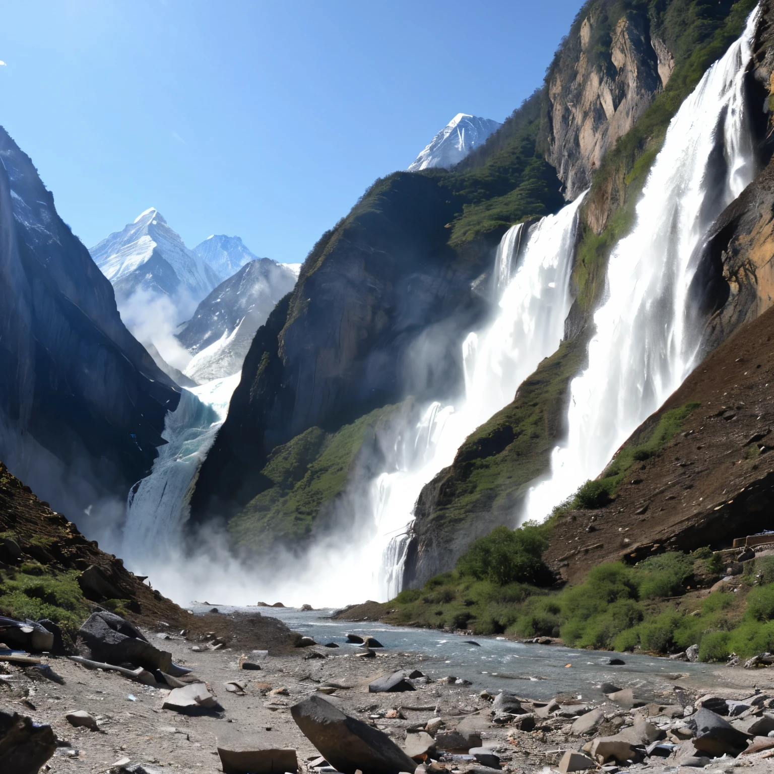 Everest tributaries、A huge waterfall completely frozen、