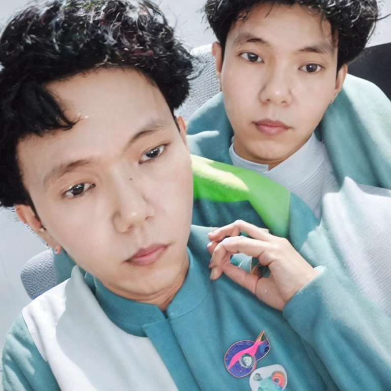 (masterpiece, best quality:1.2),1boy, solo anime boy, wearing astronaut suit, neon pink and blue colors, scars, stickers, neon style of whole shot