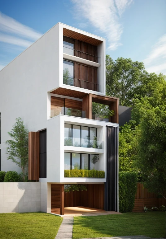 exterior house, contemporary style, white wall, wood wall, wood door, glass window, (realistic:1.2), Masterpiece, high quality, best quality, authentic, super detail, outdoors,road,pavement, grass, trees, sky, cloud, (daylight:1.1)
