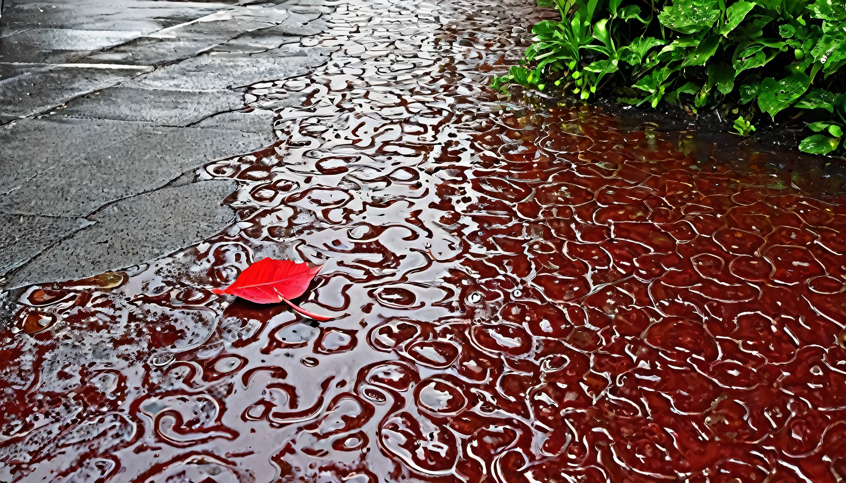Chuva, puddles , Folha vermelha