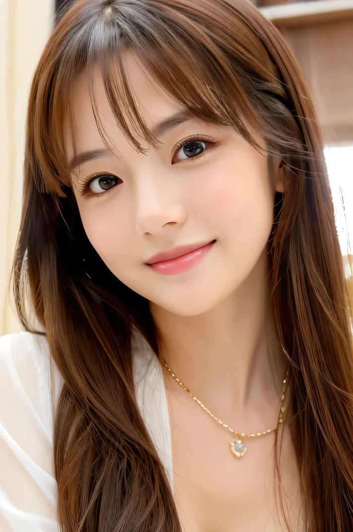 highest quality, figure, super detailed, finely, High resolution, 8k wallpaper, 完璧なダイナミックな構figure, beautiful skin, (Big eyes that shine like jewels), 20 year old beautiful girl, natural color lip, random sexy poses, Chest middle, smile, Highly detailed face and skin texture, Detailed eyes, Double eyelid,leaking teeth and laughing, close-up, beige twin tails, (Brown shirt:1.2), night view
