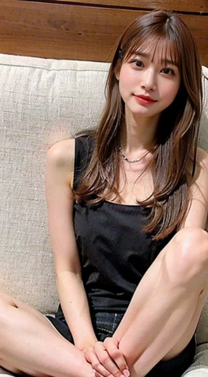 1 girl、whole body、smile、Lots of eyelashes、Add shine to your eyelids、skeletally correct、Various poses、White Bikini,indoor、On the sofa,(Full legs),Ultra-high resolution,High Detail,Brighten the shadow contrast,Facial lighting ,Cinema Lighting,masterpiece,Super detailed,high quality,16k,High Contrast, Spread your legs、Teeth are visible、Showing off your crotch