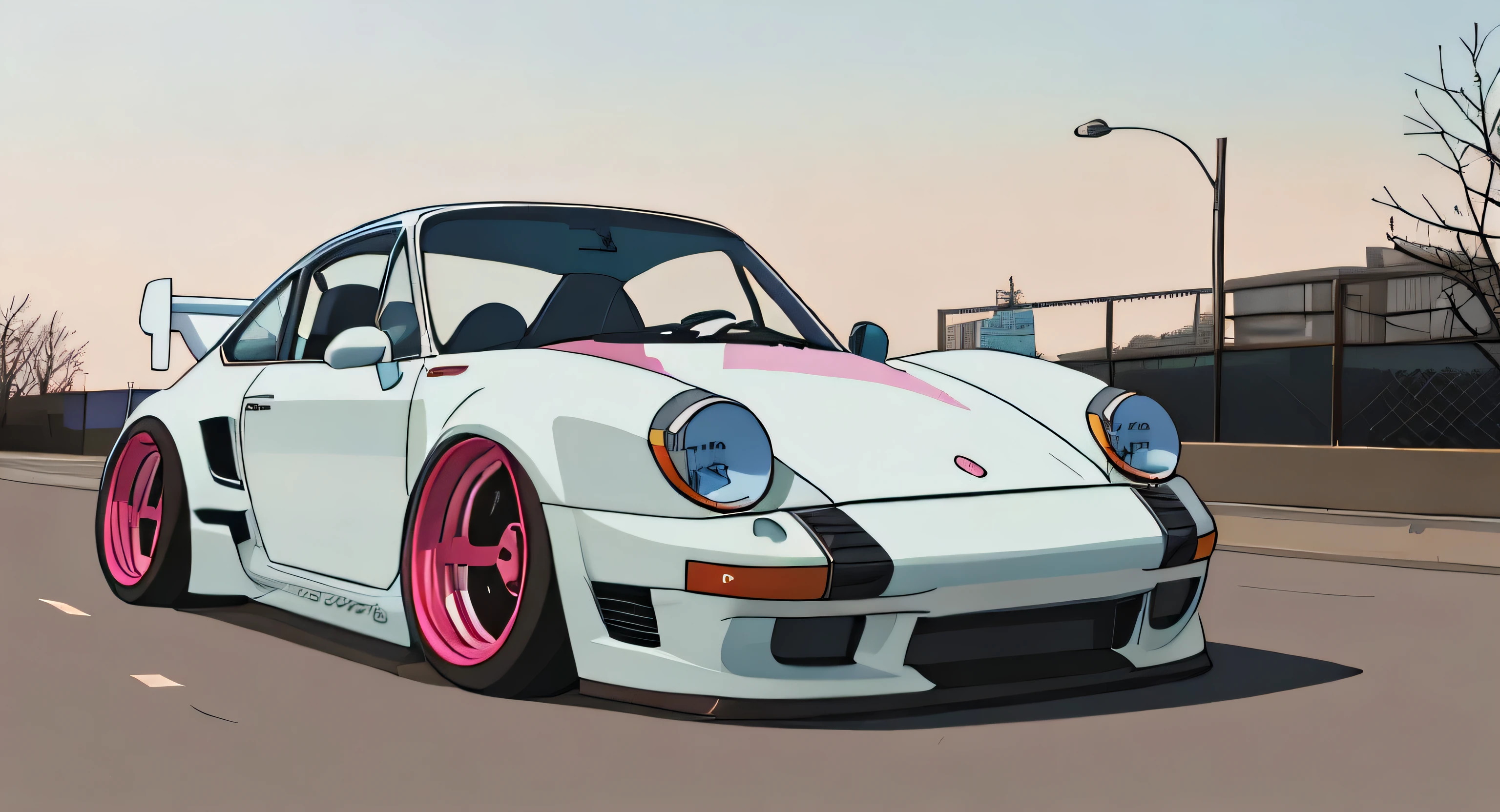 turn this car to 2D cartoon style, exactly similar to this photo