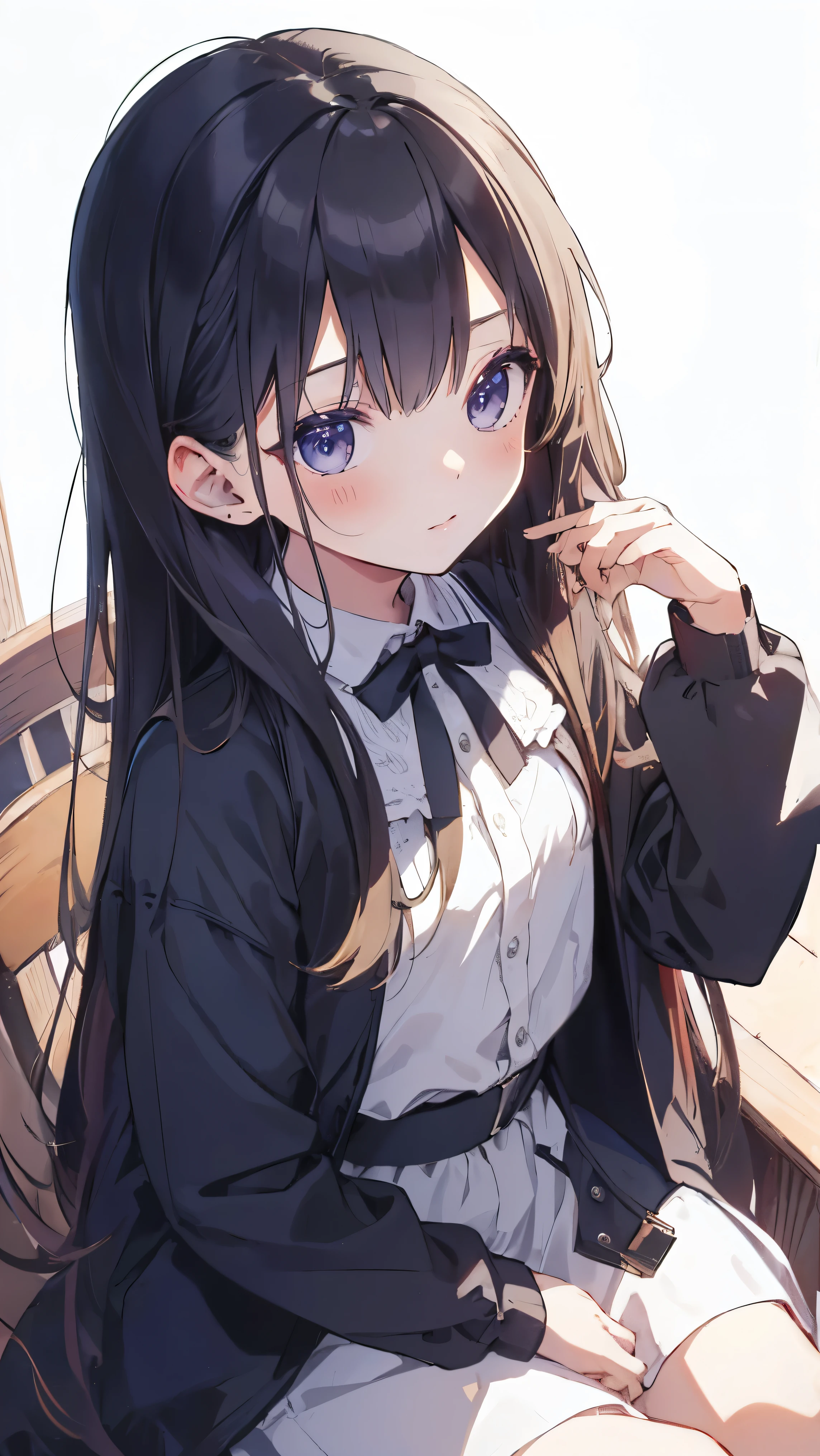 Masterpiece、Highest quality、highest quality、(((Lori)))、 ((((Petite))))、Shiny hair quality、Small face、Sitting、Super detailed, beautiful, wide eyes、Ultra-detailed, clear and beautiful faces、(cute illustration:1.2), High-resolution, ultra-detailed, best quality, embarrassed