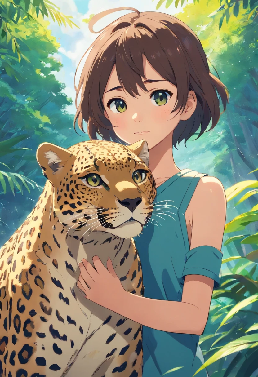 a girl, holding leopard
