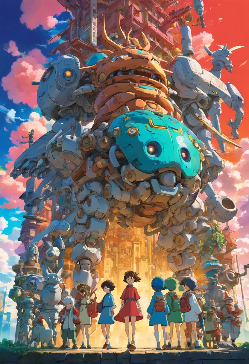 A futuristic sculpture of powerful mechanical beings