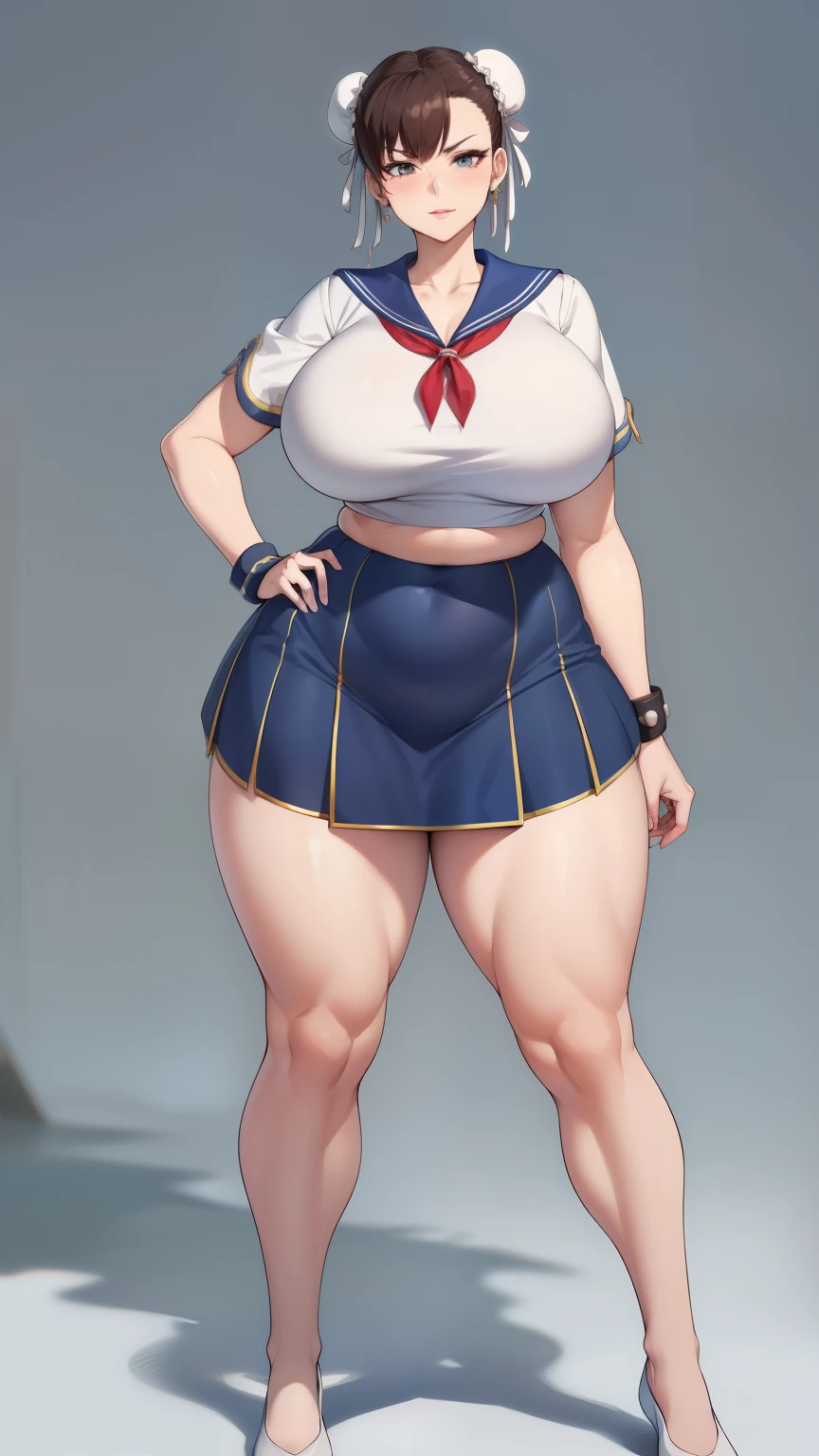Large Breasts, Big Hips,Full Body Shot, Mature mother, Whipping the lower body, plump thighs, Ample calves, Seductive mature woman, Perfect body, Plus Size Model,high school girl,Sailor suit, The skirt is short,Mature woman wearing Sailor suit,Chunli
