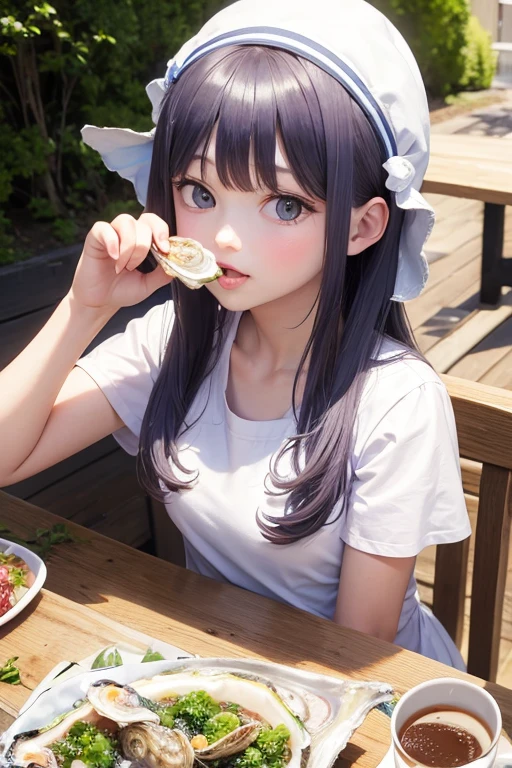 Oyster girl eating raw oysters