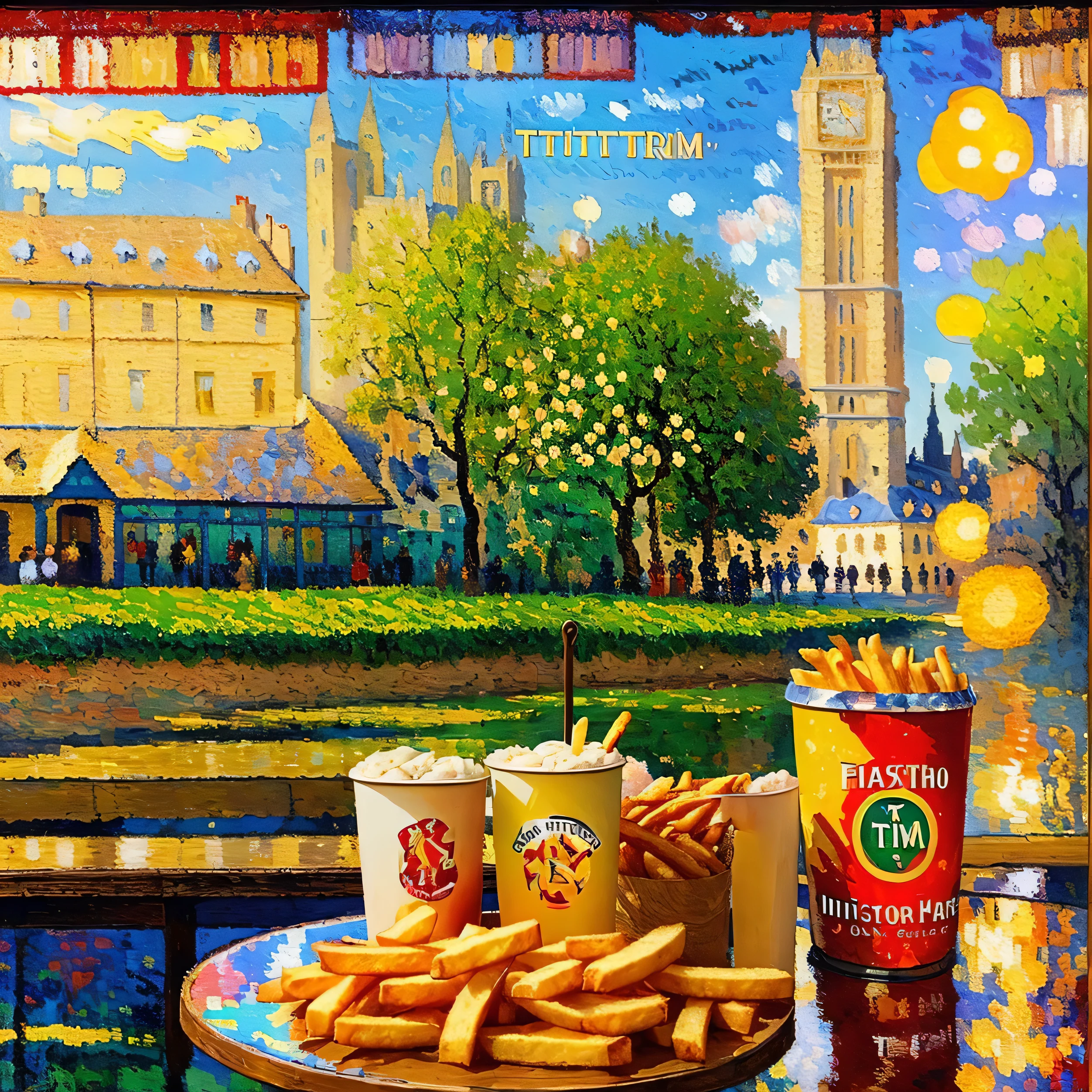 [(transparent background: 1.5)::5],(((masterpiece))),(((best quality))),(((extremely detailed))),illustration, mysterious,vivid color, shiny , (impressionism: 1.4), Pret A Manger, (French Fries), Family Barrel, (Fish and Chips), (snack bar), (food stand), london, (Harry Potter style), wizarding world style, restaurant, food, food service, typography, mysterious fonts,