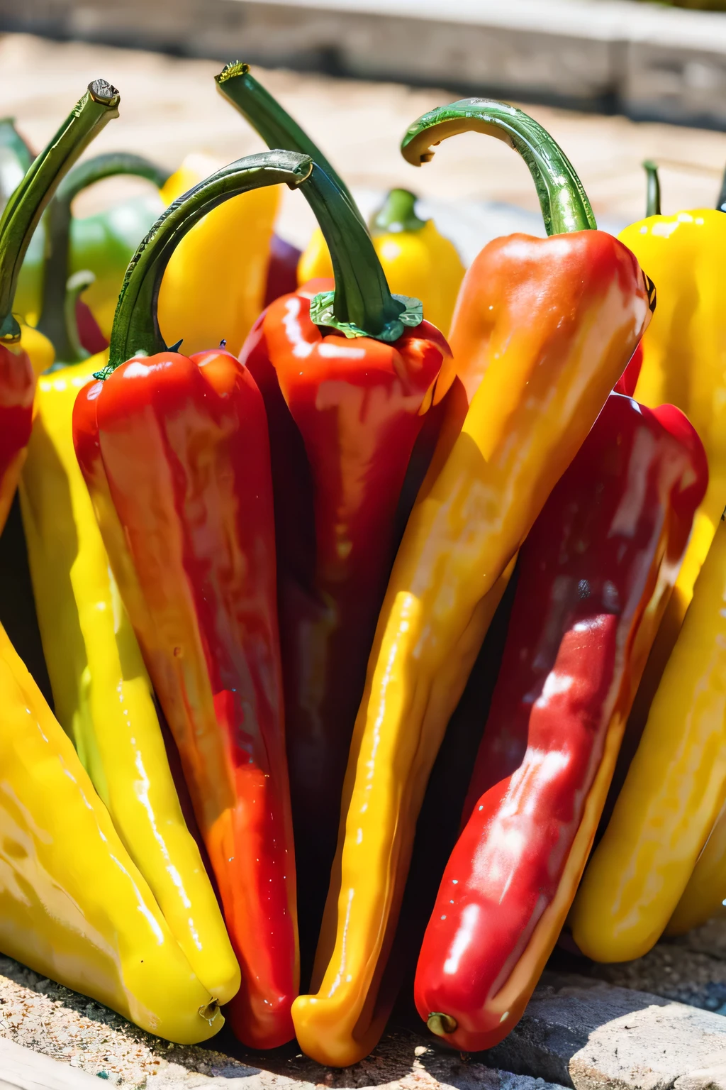 Yellow or red fresh peppers