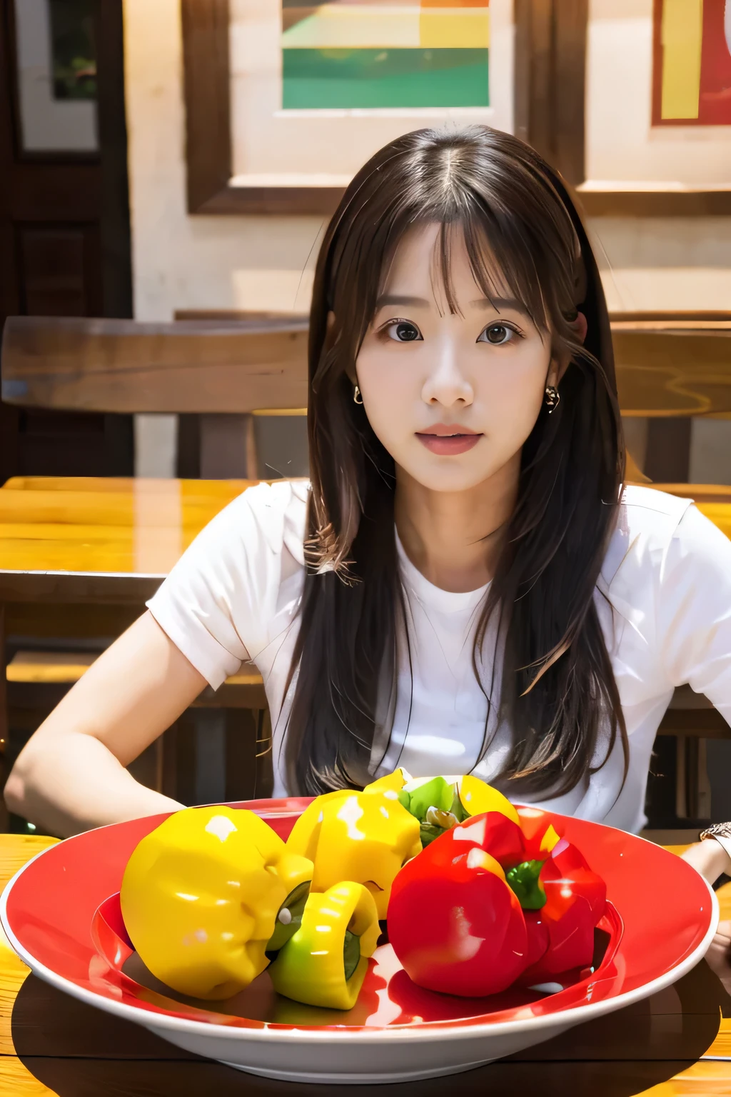 On the table、Yellow or red peppers