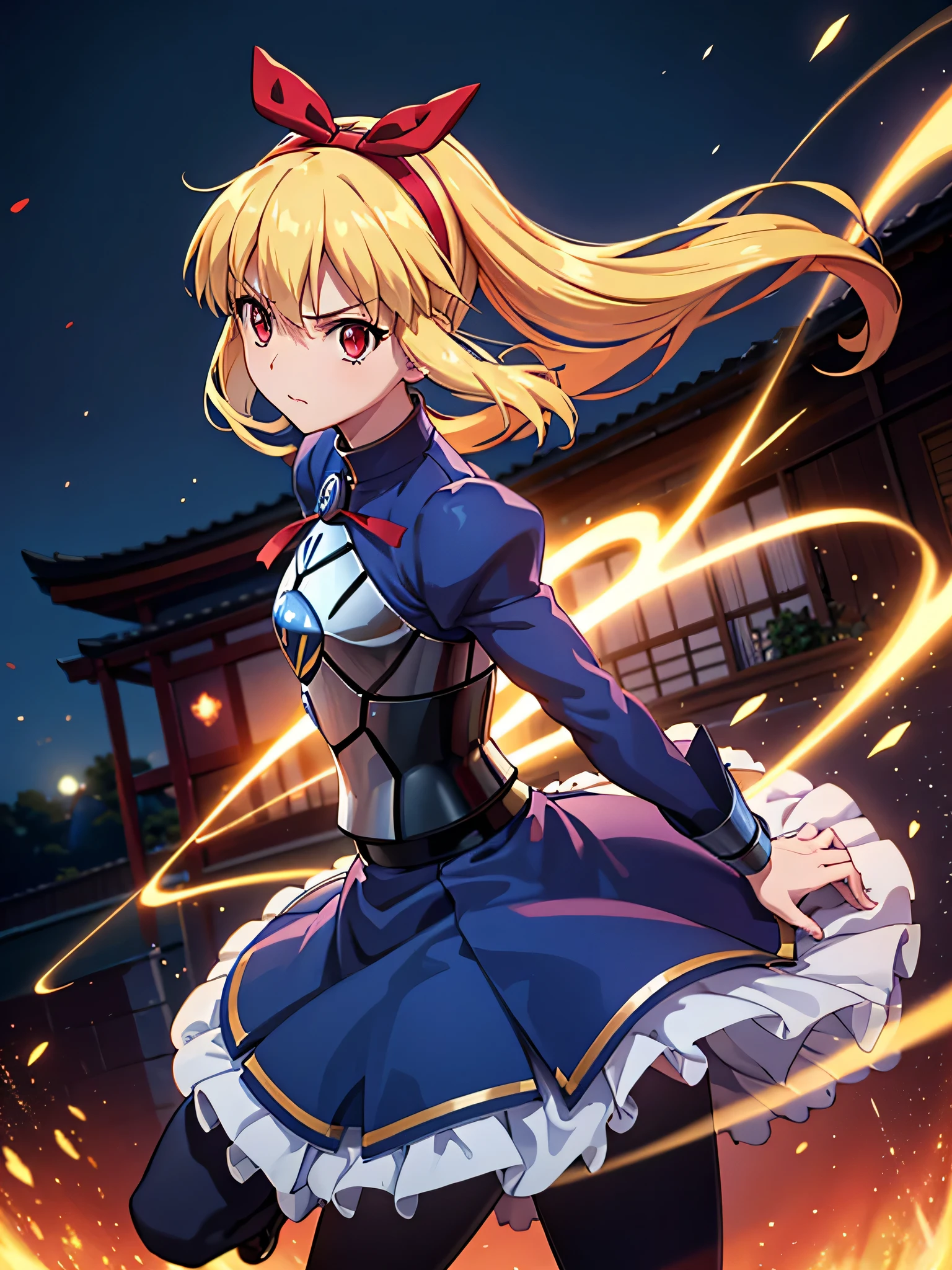 (red ribbon on hairband:1.2),(8K, best quality, muste piece:1.2)、ultra high resolution,1 very cute girl,hosimiya ichigo,ultra-detailed face, detailed eyes,RED eyes,masterpiece, best quality,1girl, , Full body shot, weapon, chain, very long hair, looking at viewer,(kbxll:0.5), Japanese Shrines, fantasy, bodysuit,city, energy ball, razer, lightning bolt, skirt, zettai ryouiki, Petrifying Demon Eye, dust-effect,Grain effect,Neon-light-effect, moon,tentacles,
artoria pendragon \(fate\), armor, dress, suit, excalibur \(fate/stay night\),
fighting stance, dinamic angle, sparks,shirt lift,battle,A grand city in the year 2100, wide shot, hyper realistic, Nausicaa Ghibl,