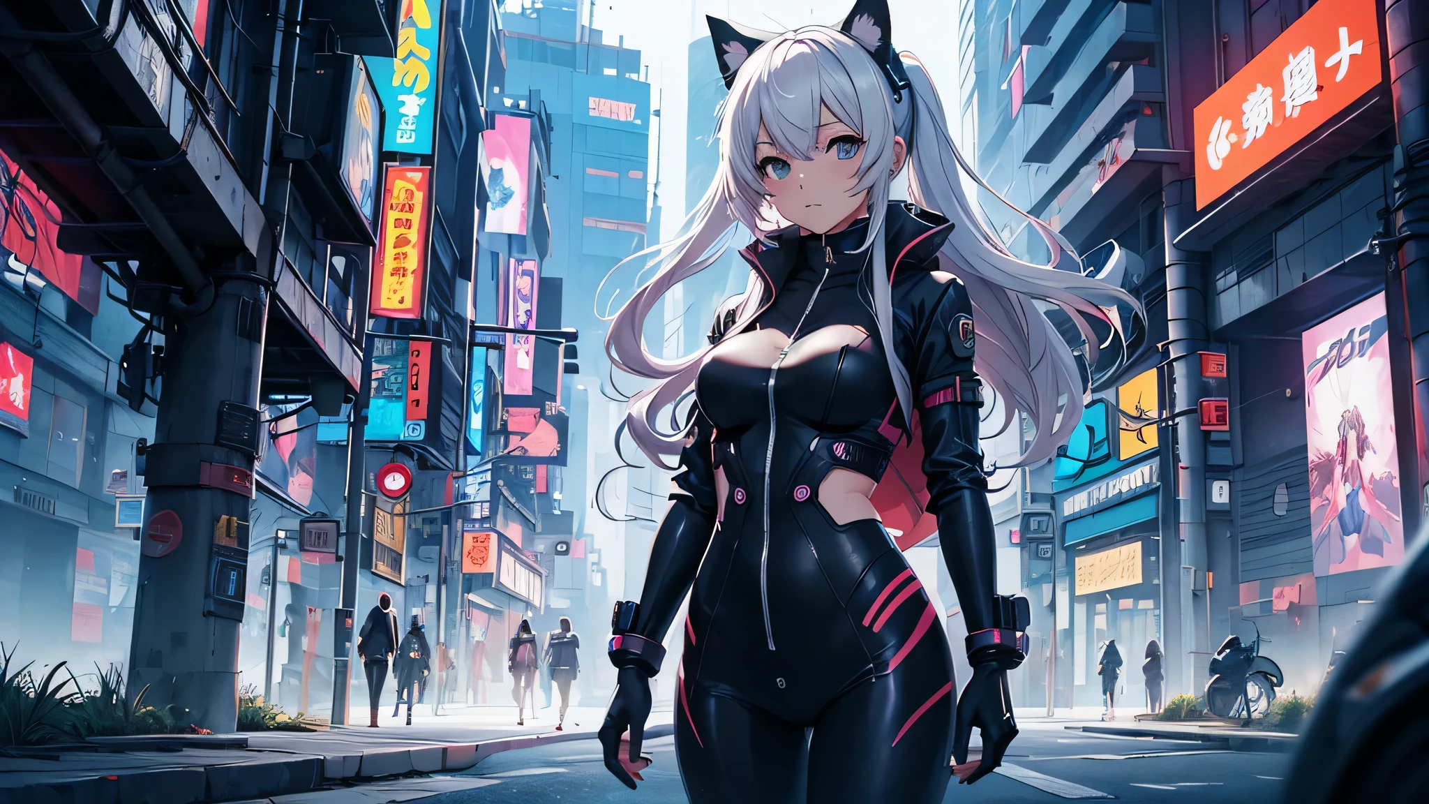 Chicas anime en catsuits posando en una ciudad por la noche., oppai ciberpunk, anime ciberpunk art, anime ciberpunk, arte del anime ciberpunk, digital arte del anime ciberpunk, ciberpunk digital - arte anime, anime ciberpunk moderno, anime ciberpunk digital!!, mejor fondo de pantalla de anime 4k konachan, chica anime cyberpunk femenina, en la ciudad ciberpunk, tendencia en cgstation, mujeres ciberpunk
