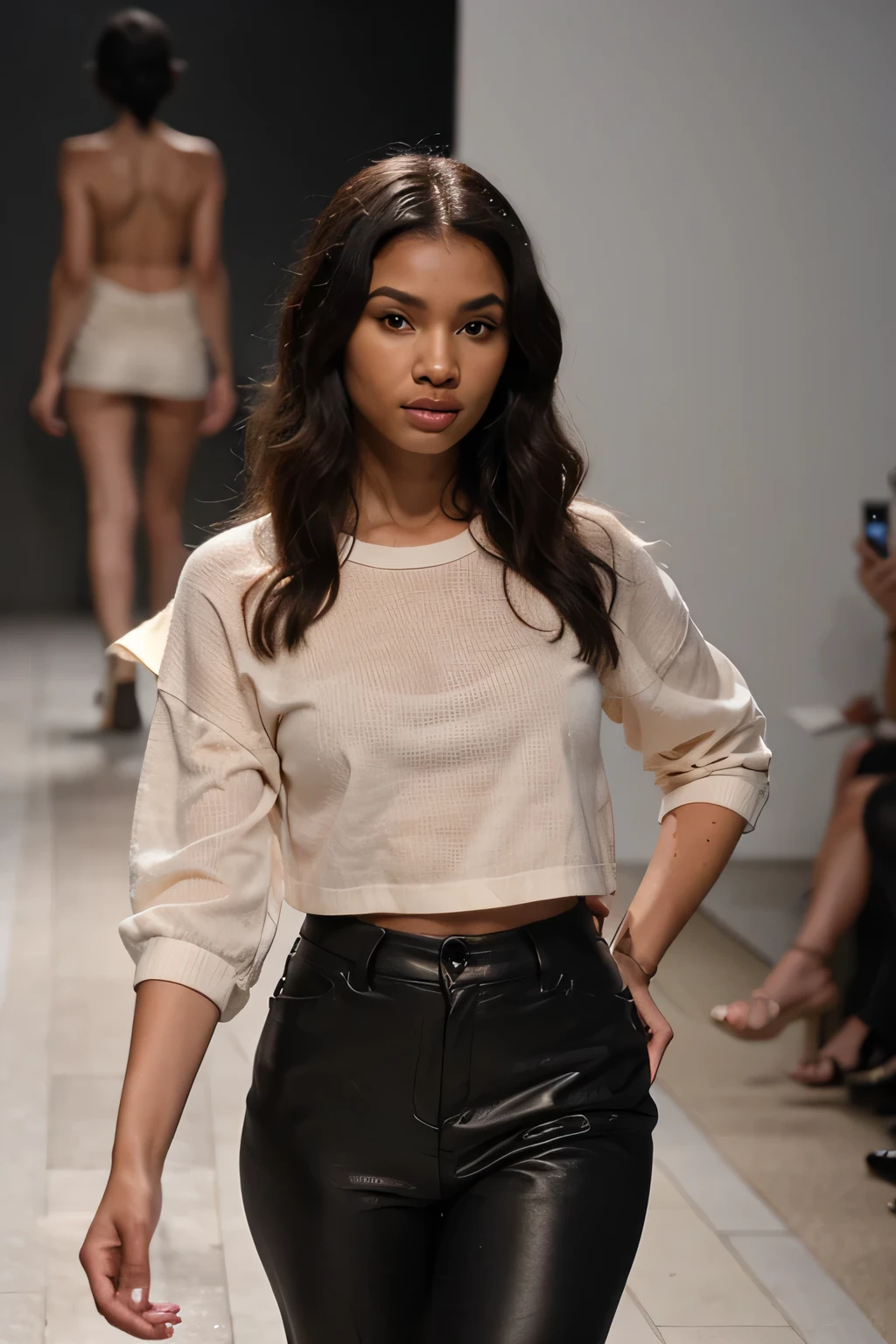 black models, in basic and casual clothes made from lotus flower fiber walking on the catwalk black women
