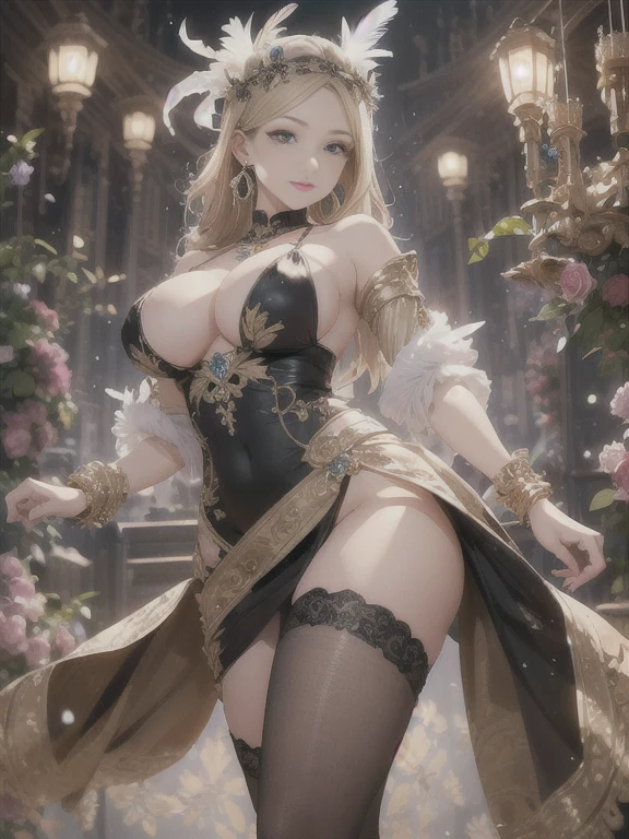 過去最高のmasterpiece、beautiful美しさ, 3D, rich, blonde, skirt, stockings, High heels, star、(Highly detailed CG Unity 8k wallpaper),(masterpiece), (highest quality), (Very detailed), (Best Work),(Best Shadow), (8k,RAW Photos),Mature Woman、Sensual curves、お尻のmasterpiece, full body shot, beautiful女性, Captivating smile, Thick lips, Plumpとした唇, Looking at the audience, Provocative expression, beautiful髪型, Cleavage, Plump、Curvy Hips、Attractive face、Sexy Dress、An inviting gaze、Expressing emotions、(((Erotic dresses)))、Gorgeous Accessories 、Big Breastsの女性, Blonde, colored feather, metal ornaments, colored Flowers, particle, Light, (1 girl:1.3),(Fractal Art:1.1),(colorful:1.1)、(Flowers:1.3),Most detailed,(Tangled:1.2), (Dynamic pose), (Abstract background:1.3), (Shiny skin), (Many colors :1.4), ,(Earrings:1.4), (feather:1.4),masterpiece, highest quality, Very detailed, 30~40 years, full body shot, beautiful 、Various Hair Styles,Gold headband,Ample breasts,Greek clothing,Tulle covers the chest,Perfect balance, Costume details,cinematic Lighting, Attention to detail, Openwork decoration,(((colorfulな最高級ドレス)))、(((解剖学的に正しいbody))) ,Big Breasts,Cowboy Shot, (((1 girl))), Perfect Face, (((highest quality))), (Very detailed), detailed face and eye, (alone), High resolution、beautifuleye,(((Sexy pose)))、(((整ったBig Breasts)))、((beautiful eye))、luxury、(((超High resolution)))、(((Detailed Description)))、(((ぽっちゃりbody型)))、(((解剖学的構造に一致したbodyの部位)))、beautiful長いまつ毛、バランスのとれたbody型,The legs and arms are just the right size、Fishnet tights、glamorous、(((Clear white and black eye)))、lipstick、Shine、(Undistorted face, eye, body)、jewelry、gem、(長くカールしたbeautifulまつ毛)、(((バランス良いbeautiful胸)))、(transparent, Exquisite skin:1.2)、(((完璧なglamorousボディー)))、Actress's face、Super beautiful、Cute Smile、Healing beauty、Flower Shower、(((完璧なeye)))、Realistic expression、Super sexy、Shiny、glamorous、double eyelids、Excellent shadow correction、(((ぼやけていないeye)))、(((Plump face)))、Cute face 、(((ShinyShine肌))) 、(((Gorgeous long dress)))、,(((An elaborately decorated long dress)))、(((The best long dress)))、A kind smile、clear eyes、(((wear a lace shawl)))