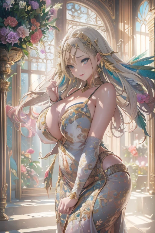 過去最高のmasterpiece、beautiful美しさ, 3D 2D, rich, blonde, skirt, stockings, High heels, star、(Very detailedな CG Unity 8k 壁紙),(masterpiece), (highest quality), (Very detailed), (Best Work),(Best Shadow), (sharp eyeliner, eye shadow, fine eye:1.1), (超High resolution,Realistic,Realistic),(8k,RAW Photos),Mature Woman、Sensual curves、Huge breasts、Thighs、bubble、お尻のmasterpiece, full body shot, beautiful女性, Captivating smile, Thick lips, Plumpとした唇, blush, Looking at the audience, Provocative expression, beautiful髪型, Cleavage, Plump、Curvy Hips、Attractive face、Sexy Dress、An inviting gaze、Expressing emotions、(((Erotic dresses)))、Gorgeous Accessories 、Big Breastsの女性, Blonde, colored feather, metal ornaments, colored Flowers, particle, Light, (1 girl:1.3),(Fractal Art:1.1),(colorful:1.1)、(Flowers:1.3),Most detailed,(Tangled:1.2), (Dynamic pose), (Abstract background:1.3), (Shiny skin), (Many colors :1.4), ,(Earrings:1.4), (feather:1.4),masterpiece, highest quality, Very detailed, 30~40 years, full body shot, beautiful 、Various Hair Styles,Gold headband,Ample breasts,beautiful butt,Greek clothing,Tulle covers the chest,Perfect balance, Costume details Details,marble,cinematic Lighting, Film Grain, Attention to detail, Openwork decoration,(((colorfulな最高級ドレス)))、(((解剖学的に正しいbody))) ,Big Breasts,Cowboy Shot, blush, (((1 girl))), Perfect Face, (((highest quality))), (Very detailed), detailed face and eye, (alone), High resolution、beautifuleye,(((Sexy pose)))、(((整ったBig Breasts)))、((beautiful eye))、luxury、(((超High resolution)))、(((Detailed Description)))、(((ぽっちゃりbody型)))、(((解剖学的構造に一致したbodyの部位)))、beautiful長いまつ毛、バランスのとれたbody型,The legs and arms are just the right size、Fishnet tights、glamorous、(((Clear white and black eye)))、lipstick、Shine、(Undistorted face, eye, body)、jewelry、gem、(長くカールしたbeautifulまつ毛)、(((バランス良いbeautiful胸)))、(transparent, Exquisite skin:1.2)、(((完璧なglamorousボディー)))、Actress's face、Super beautiful、Cute Smile、Healing beauty、Flower Shower、(((完璧なeye)))、Realistic depiction、Super sexy、Shiny、glamorous、double eyelids、Excellent shadow correction、(((ぼやけていないeye)))、(((Plump face)))、Cute face 、(((ShinyShine肌))) 、(((Gorgeous long dress)))