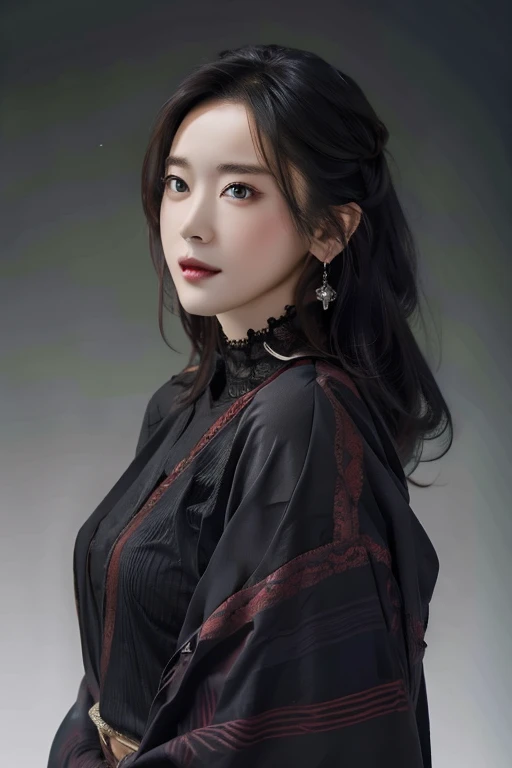 Beautiful woman with red eyes posing for elegant photo with black giant dragon, arpino,Gray Hair,Face to face, Ultra-realistic, Clear images