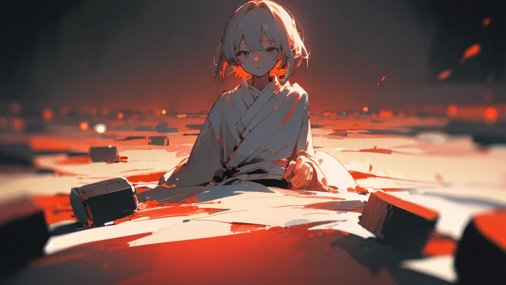 (masterpiece、highest quality)、Warm lighting、 Blurred foreground、Deep in the night、High Contrast,it&#39;s snowing,Black night,full moon,universe,planet,Moon and Earth,Ruined World,Very long white hair,Princess Kaguya,There is a lot of bamboo growing