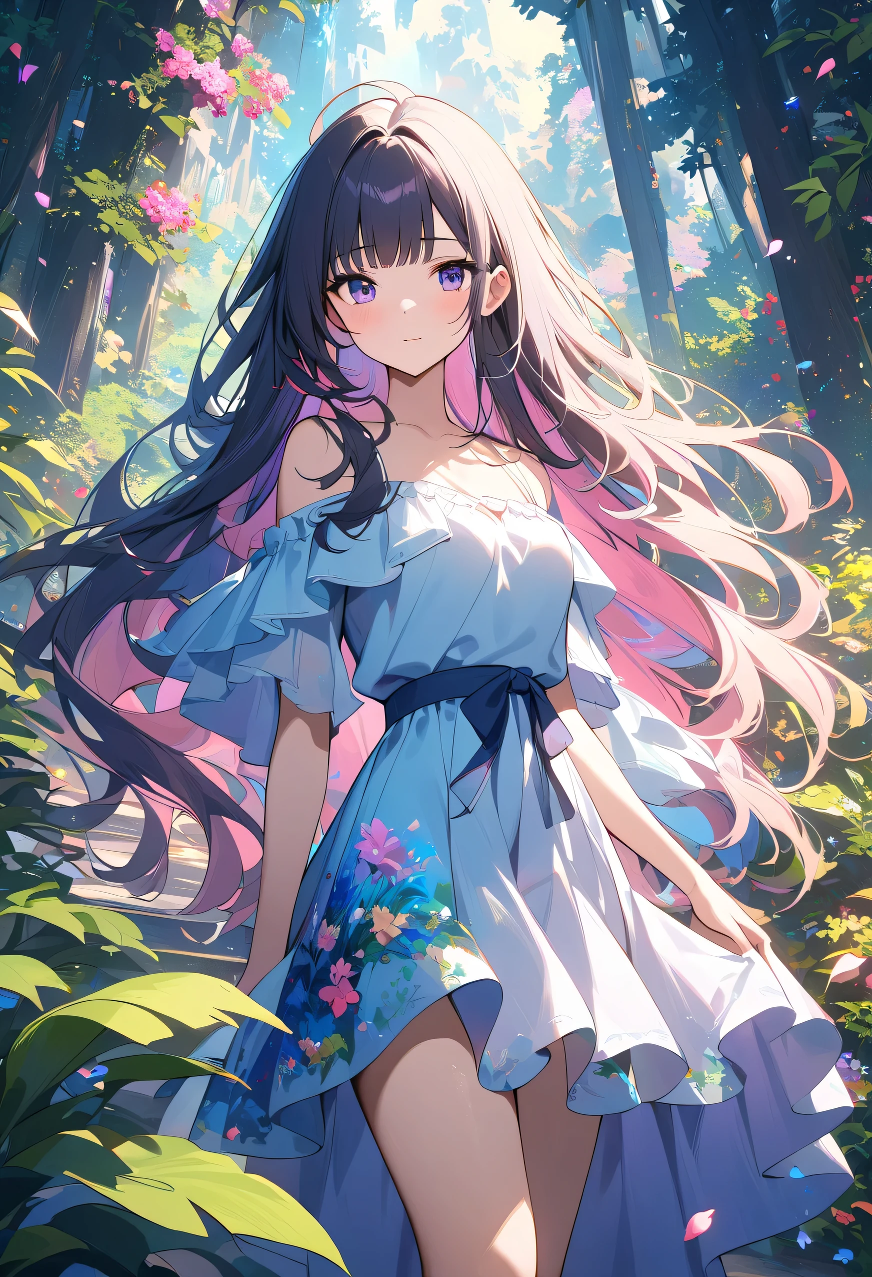 A girl in a garden, masterpiece, best quality, high quality, highres, absurdres, 1girl, glitch art, (digital distortion:1.2), pixelated fragments, data corruption, colorful noise, visual chaos, contemporary aesthetics, vibrant colors, surreal abstraction, vibrant flora, sunlight streaming through trees, dreamy atmosphere, delicate petals, lush foliage, serene expression, ethereal beauty, detailed features, long flowing hair, subtle shadows, soft pastel tones, mesmerizing composition, intricate patterns, harmonious blend of colors, captivating visual narrative, magical ambience, natural lighting