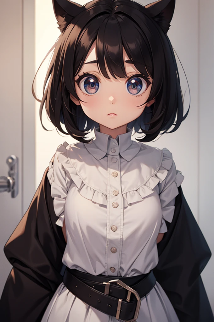 Masterpiece、Cinematic、Highest quality、Super detailed、Detailed clothing、Clear Face、Detailed face、Detailed skin、1人のgirl、14 years old、girl、、、Embarrassing、blush、Looking down、Loose wearing、A dark room、Blackout、Cute Pozu