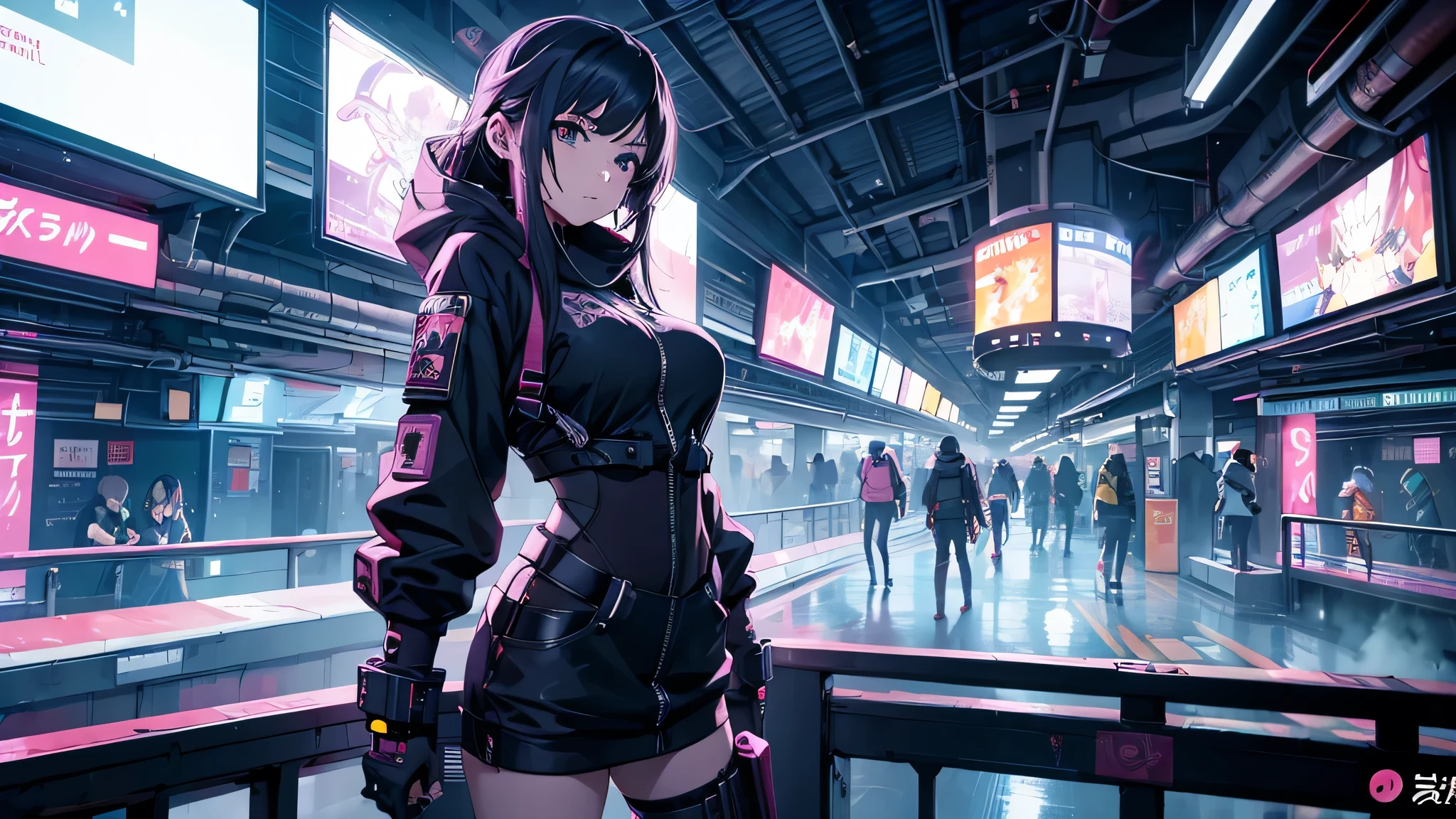 Chicas anime posando en una ciudad por la noche., oppai ciberpunk, anime ciberpunk art, anime ciberpunk, arte del anime ciberpunk, digital arte del anime ciberpunk, ciberpunk digital - arte anime, anime ciberpunk moderno, anime ciberpunk digital!!, mejor fondo de pantalla de anime 4k konachan, chica anime cyberpunk femenina, en la ciudad ciberpunk, tendencia en cgstation, mujeres ciberpunk in the subway usando armamento tipo dortnite