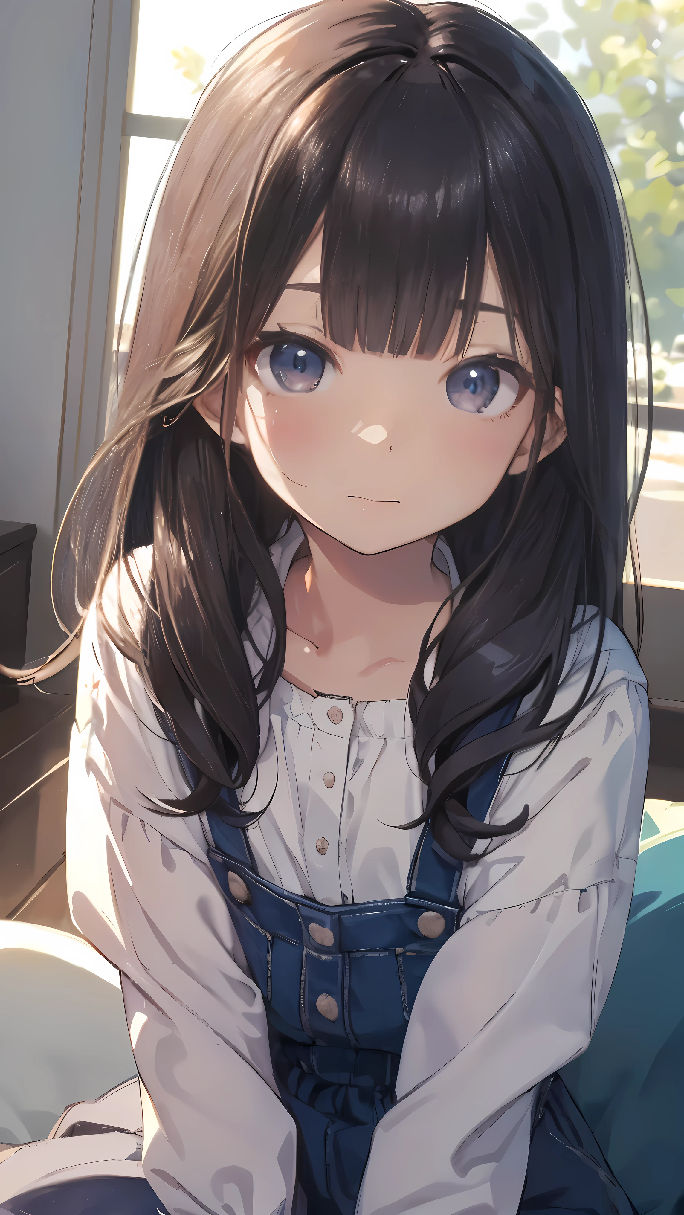 Masterpiece、Highest quality、highest quality、(((Lori)))、 ((((Petite))))、Moist and shiny hair、Small face、Sitting、Super detailed, beautiful, wide eyes、Ultra-detailed, clear and beautiful faces、(cute illustration:1.2), High-resolution, ultra-detailed, best quality, embarrassed 