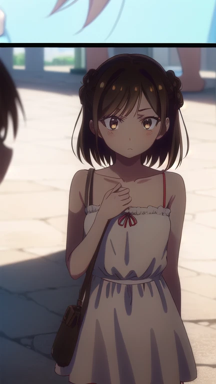 chizuruichinosepopochichi, chizuru ichinose popochichi, pelo largo, By the chestnut, (Brown eyes:1.7), (one side up:1.5), golpes, trenza, hair trenza,
ROMPER bare shoulders, vestido, Sin tirantes vestido, Sin tirantes, mangas cortas, blue vestido, Falda, blue Falda,
ROMPER outdoors, Ciudad,
ROMPER looking at viewer, (tiro de vaquero:1.5),
ROMPER (Obra maestra:1.2), mejor calidad, high resolution, fondo de pantalla de unidad 8k, (illustration:0.8), (hermosos ojos detallados:1.6), cara extremadamente detallada, Perfect lighting, CG extremadamente detallado, (manos perfectas, perfect anatomy),