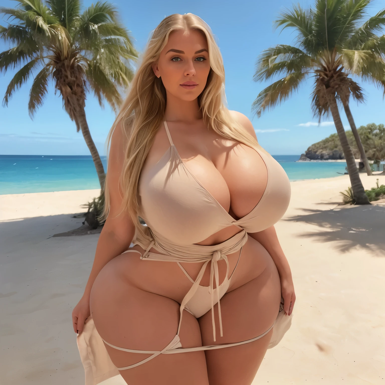 bimbo 18, hot, blonde, cute, big lips, big fake breasts, large fake butt, bikini, beach