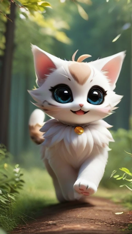 Fraction_9, Fraction_8_up, Fraction_7_up, Fraction_6_up, Fraction_5_Direction_4_up,Ultra HD, 
Cute cat-like creature with big eyes in autumn forest,Standing and walking