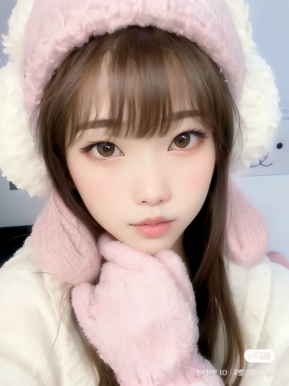 a close up of a person wearing a pink hat and mittens, ulzzang, wan adorable korean face, cute kawaii girl, sakimichan, lalisa manobal, belle delphine, kemonomimi, with cute - fine - face, kawaii realistic portrait, young adorable korean face, very beautiful cute catgirl, girl cute-fine-face, Kim Ji-woo, Chuu from LOONA