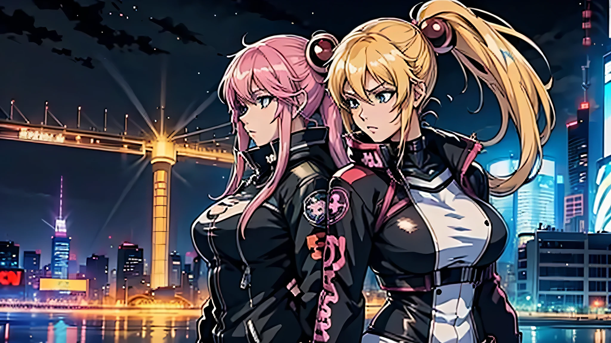 Chicas anime posando en una ciudad por la noche., oppai ciberpunk, anime ciberpunk art, anime ciberpunk, arte del anime ciberpunk, digital arte del anime ciberpunk, ciberpunk digital - arte anime, anime ciberpunk moderno, anime ciberpunk digital!!, mejor fondo de pantalla de anime 4k konachan, chica anime cyberpunk femenina, en la ciudad ciberpunk, tendencia en cgstation, mujeres ciberpunk