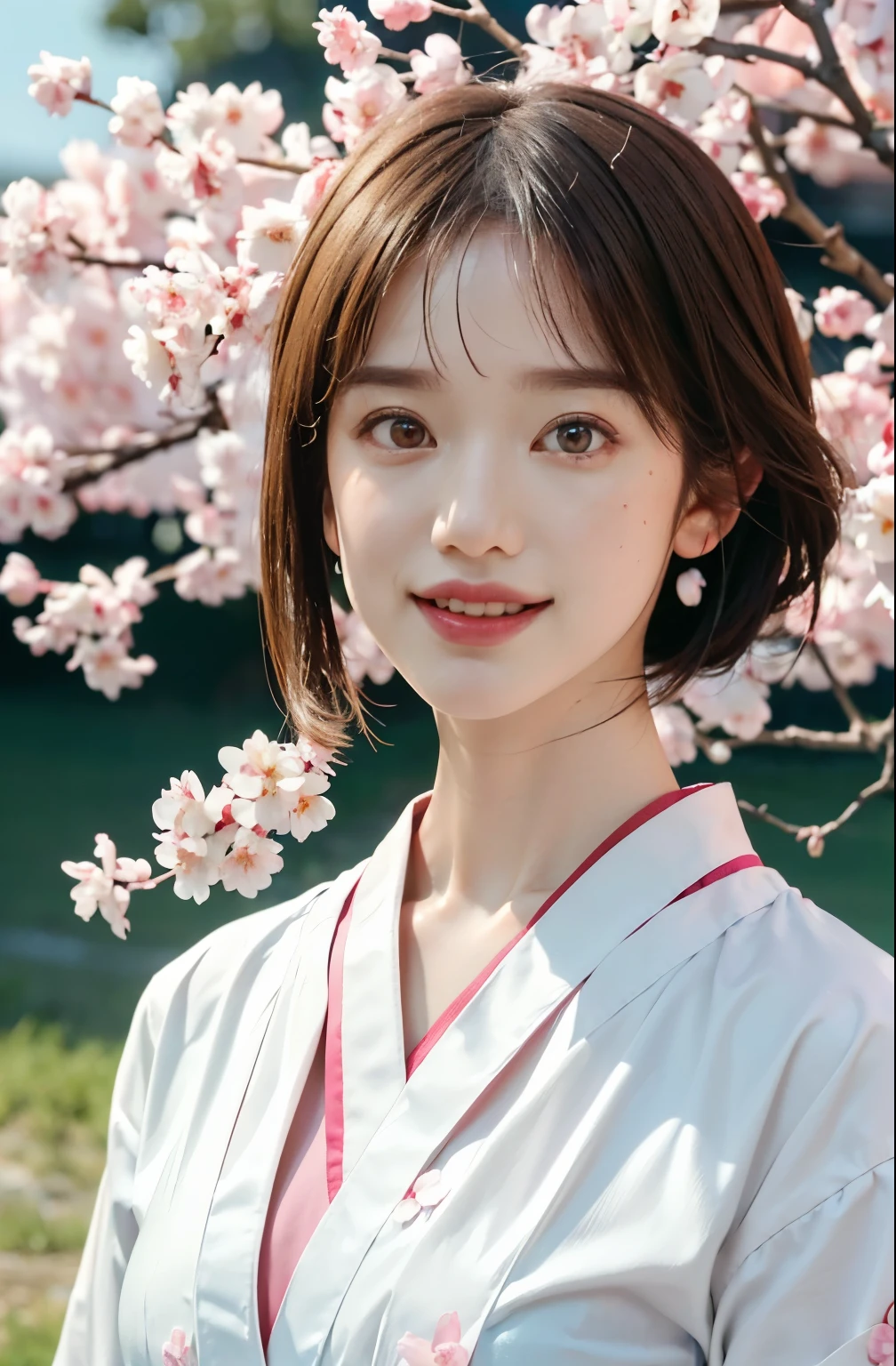 high quality,8k,High resolution,(Realistic:1.37),(Very detailed),(最high quality,4K),(masterpiece:1.2),wallpaper,Awareness-raising,personal,Japanese ,Short black straight hair,Perfect Skin,Beautiful and delicate eyes,Attractive delicate lips,cheeks turn a little red,fine long eyelashes,Soft daylight lighting,(Sharp focus),Soft refraction of sunlight,(Vibrant colors),(Studio Lighting),slight sweat,(Japan kimono),(Blue sky and white clouds),(Long eyebrows),(Large Eyes),(An innocent smile),(Confident posture),(clear&white),(Pink skin),(Thin fingers),(Soft Makeup),(Chest hold position),(Good clothes),(Pearl Necklace),(rich background),(Natural scenery),(絵のように美Shii scenes),(sunset),(Cherry Blossom),(Traditional Culture),(grace),(A sophisticated face),(Breeze),(Fairyland on Earth),(絵のように美Shii),(like々Shii),(There is a smile on his face),(Bright Eyes),(Laugh brightly),(Charming Bag),(likeくて美Shii),(Close-up of the shooting angle),(Soft and feminine)