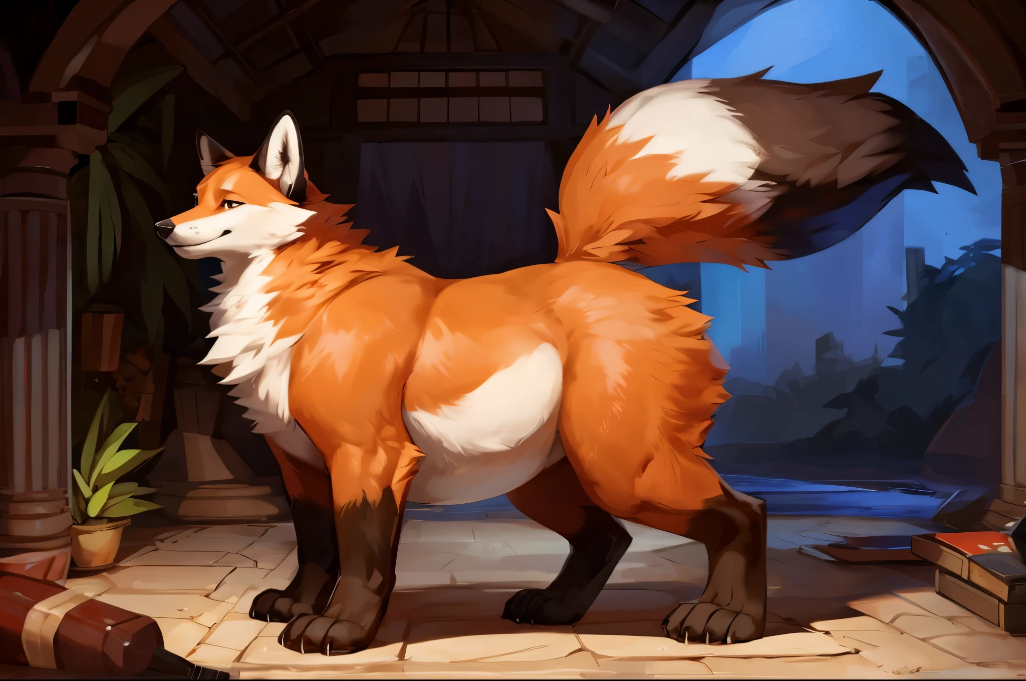 4k ultra quality, 4k full body view,(ultra high detailed body),((feral)) fox,by mystikfox61, by glitter trap boy,feral paws, by bebebebebe,by morethreedee, by seibear,(thick thigh),(chubby thigh),thicc thigh,thick legs,chubby legs,thicc legs,massive butt,enomorous thigh,massive thigh,massive legs,thick lower legs,wide legs,(detailed thigh),(wide thigh),fluffy belly sharp nails,((sfw)),(ultra detailed face),detailed eyes,big tail,fluffy tail,(detailed tail),enomorous tail,bigger tail,huge tail,volumetric light,muscle legs,big paws,(thick paws),fluffy paws,furry paws,enomorous paws,(feral focus), beast,(bigger lower body),(long legs),side view,master works, super fine, 4k resolution, high quality,high picture detail,dark fantasy,illusory engine, Masterpiece,dire fox,faint lighting,shiny fur,(feral) belly,charming (feral) body,chubby (feral) body,detailed belly,enomorous belly,hyper belly,bigger belly,macro