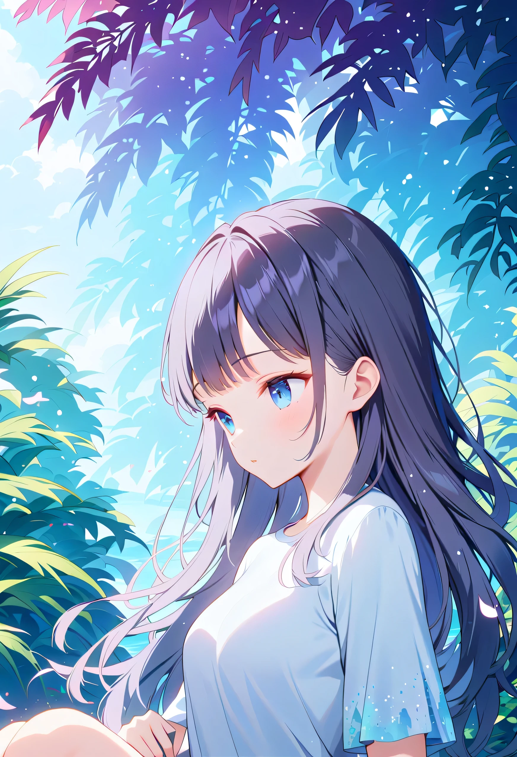 A girl in a garden, masterpiece, best quality, high quality, highres, absurdres, 1girl, glitch art, (digital distortion:1.2), pixelated fragments, data corruption, colorful noise, visual chaos, contemporary aesthetics, vibrant colors, surreal abstraction, vibrant flora, sunlight streaming through trees, dreamy atmosphere, delicate petals, lush foliage, serene expression, ethereal beauty, detailed features, long flowing hair, subtle shadows, soft pastel tones, mesmerizing composition, intricate patterns, harmonious blend of colors, captivating visual narrative, magical ambience, natural lighting