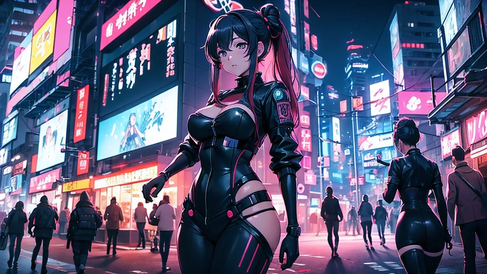 Chicas anime en catsuits posando en una ciudad por la noche., oppai ciberpunk, anime ciberpunk art, anime ciberpunk, arte del anime ciberpunk, digital arte del anime ciberpunk, ciberpunk digital - arte anime, anime ciberpunk moderno, anime ciberpunk digital!!, mejor fondo de pantalla de anime 4k konachan, chica anime cyberpunk femenina, en la ciudad ciberpunk, tendencia en cgstation, mujeres ciberpunk