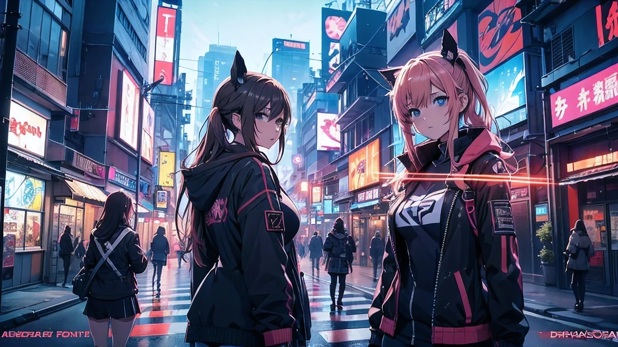 Chicas anime posando en una ciudad por la noche., oppai ciberpunk, anime ciberpunk art, anime ciberpunk, arte del anime ciberpunk, digital arte del anime ciberpunk, ciberpunk digital - arte anime, anime ciberpunk moderno, anime ciberpunk digital!!, mejor fondo de pantalla de anime 4k konachan, chica anime cyberpunk femenina, en la ciudad ciberpunk, tendencia en cgstation, mujeres ciberpunk