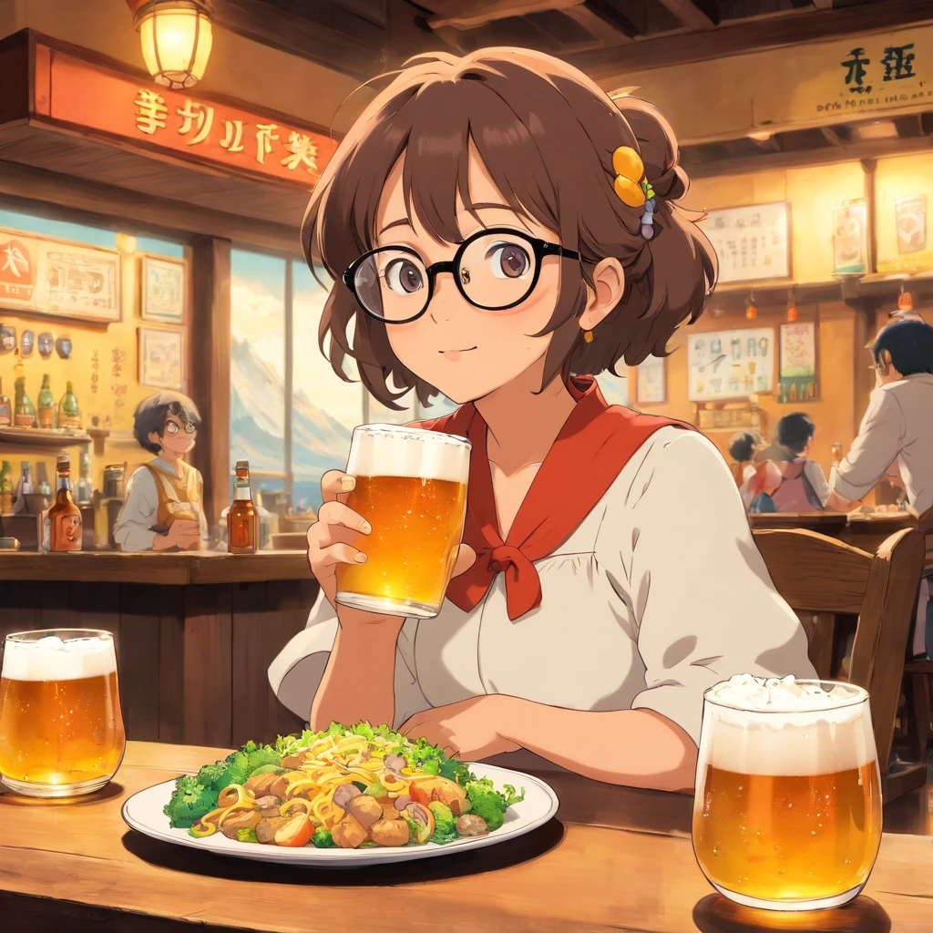 Beer 　woman　Glasses　set meal